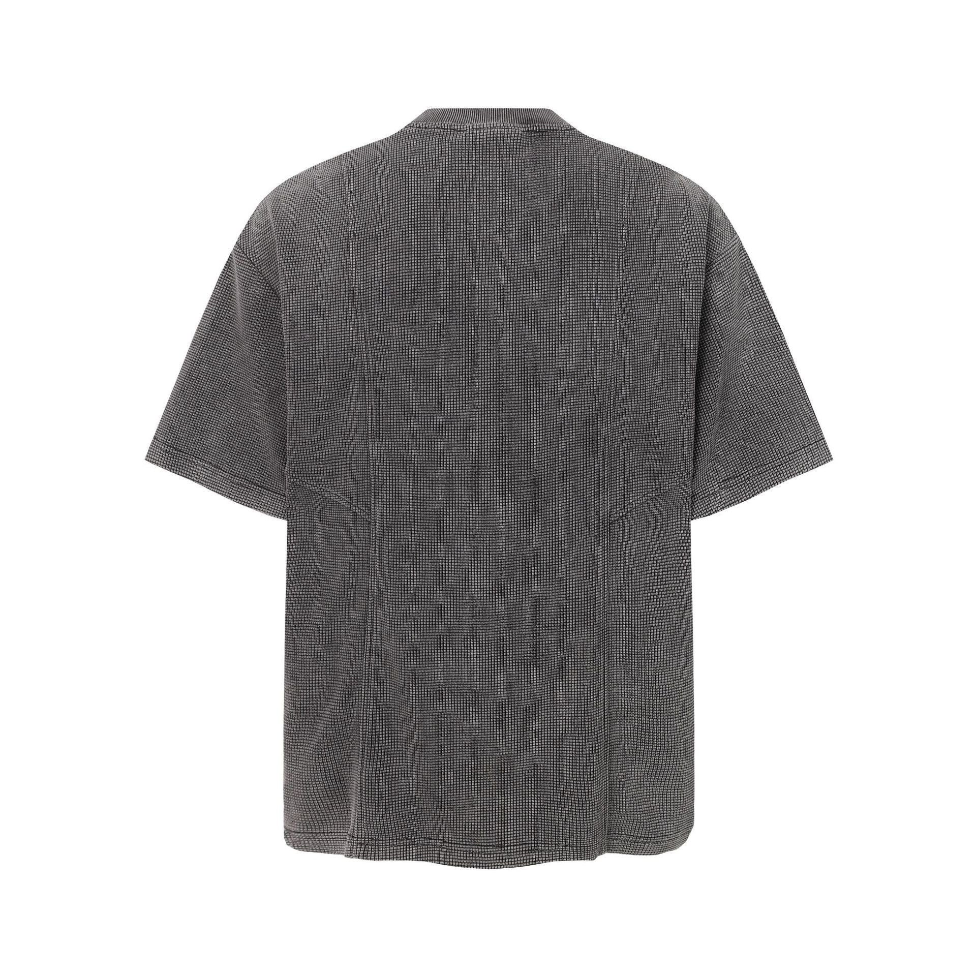 Half-Open Collar Check Wash Damage Short Sleeve T-Shirt