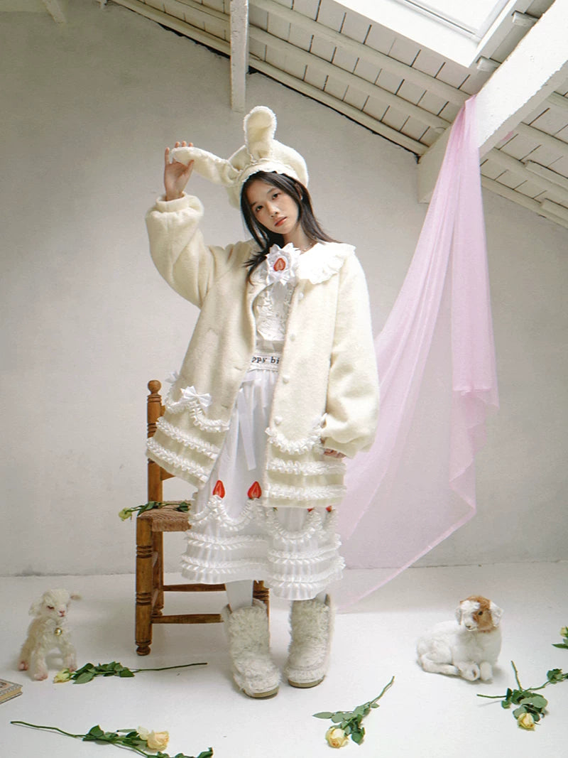 Lace Bow Puff Sleeve Coat