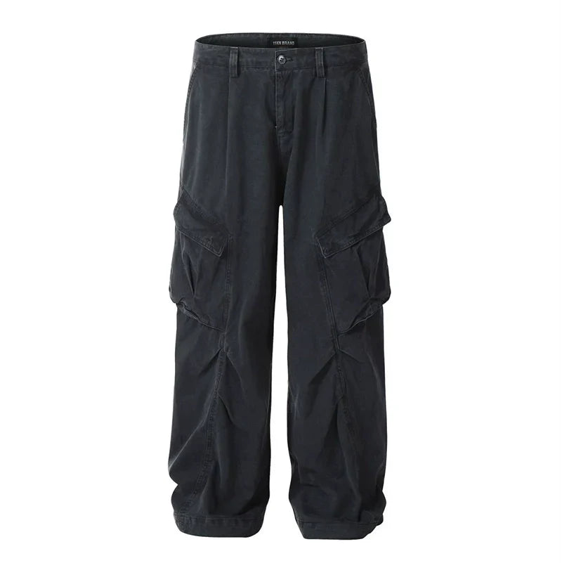 Pleated Design Wide Leg Cargo Pants