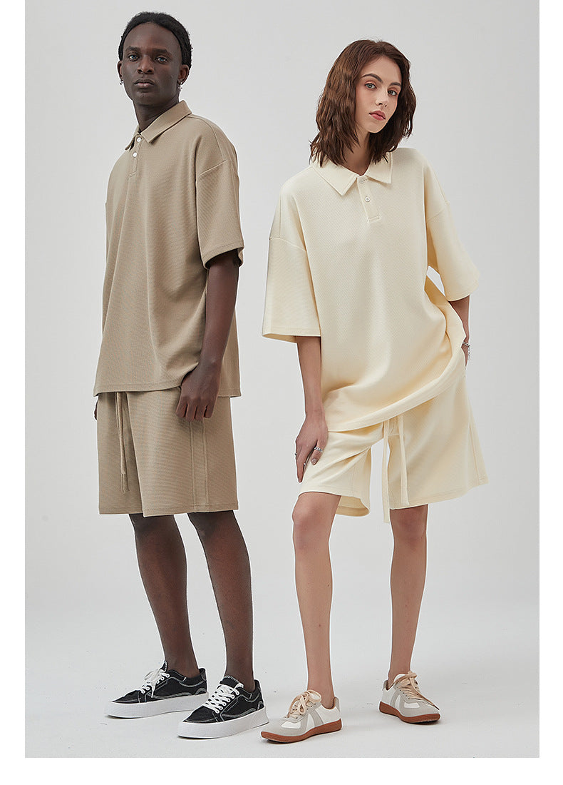 Oversize Waffle Polo Shirt & Waffle Shorts Setup