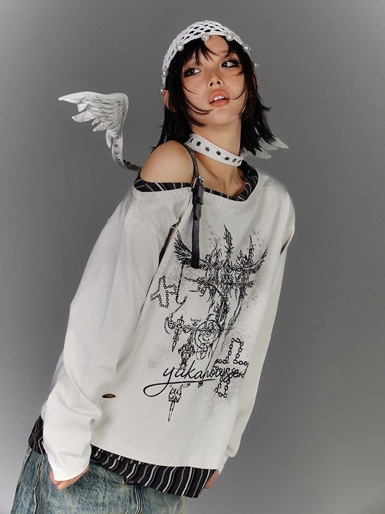 Off-Shoulder Asymmetrical Punk Long Sleeve T-Shirt