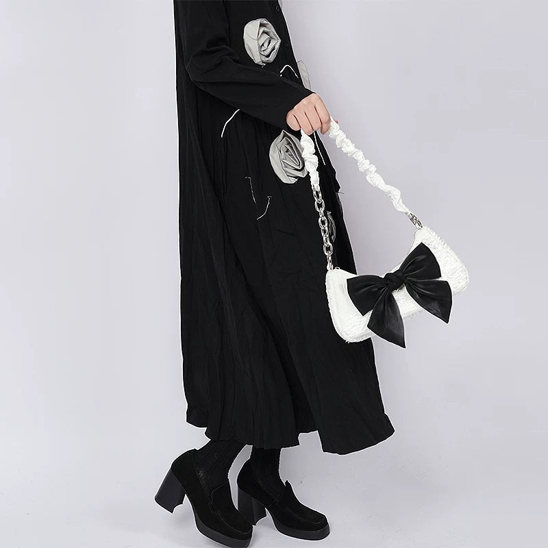 Contrast Color Bow Shoulder Bag