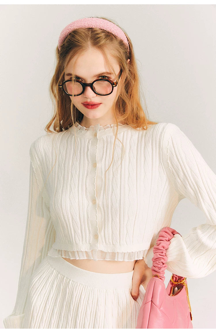 Tulip Button Knit Cardigan & Knit Short Skirt Setup