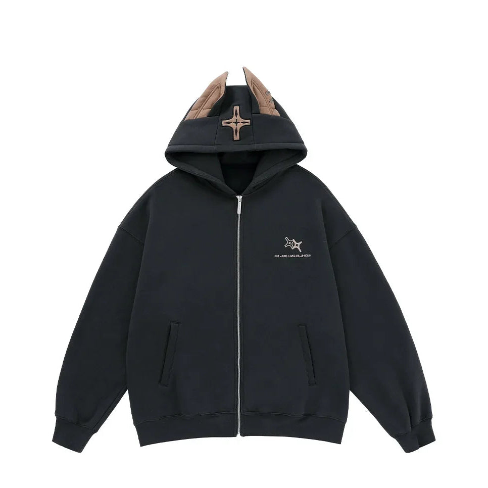 Ear Fleece Oversize Zipper Hoodie