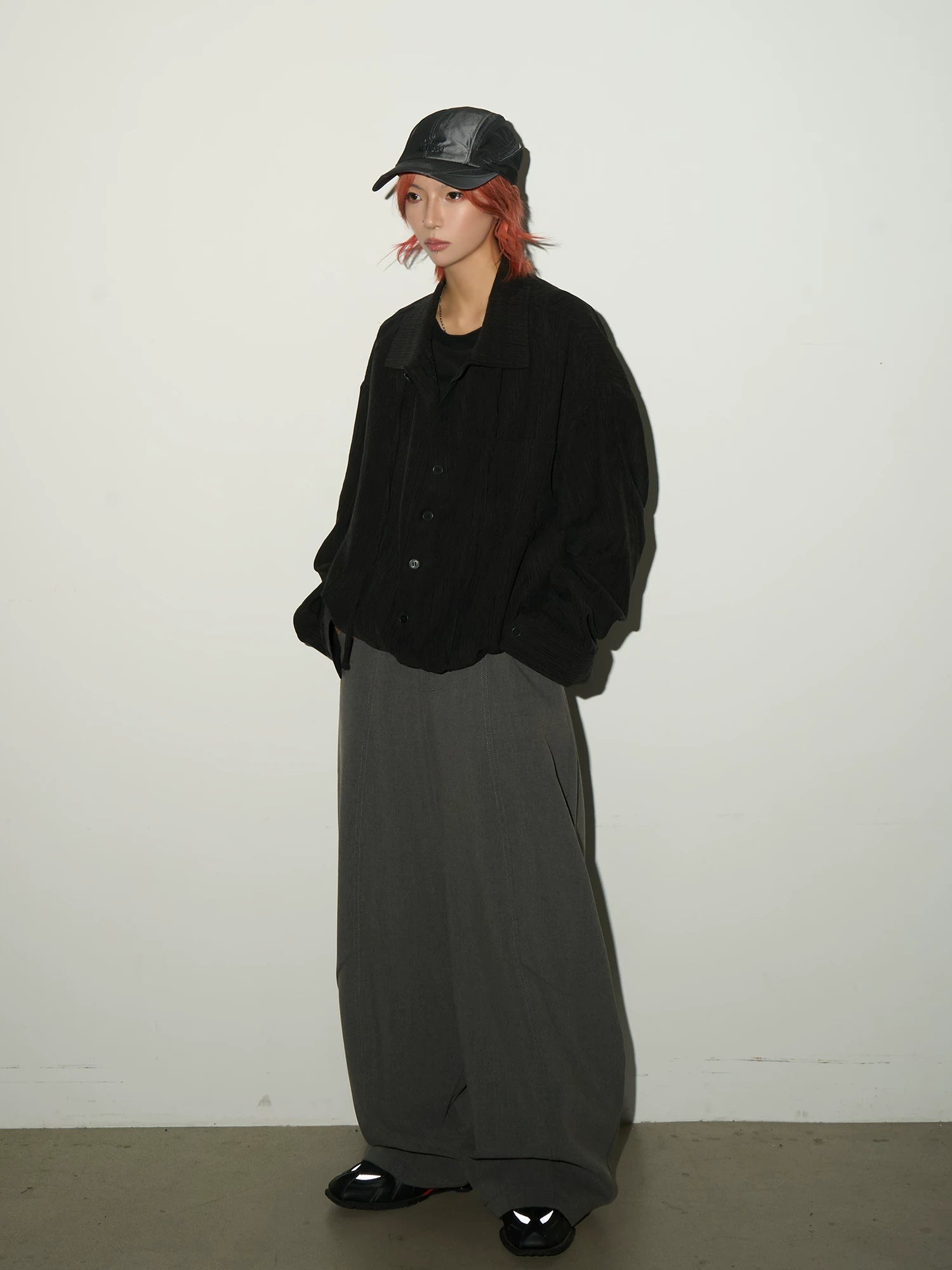 Textured Fabric Button Long Sleeve Shirt