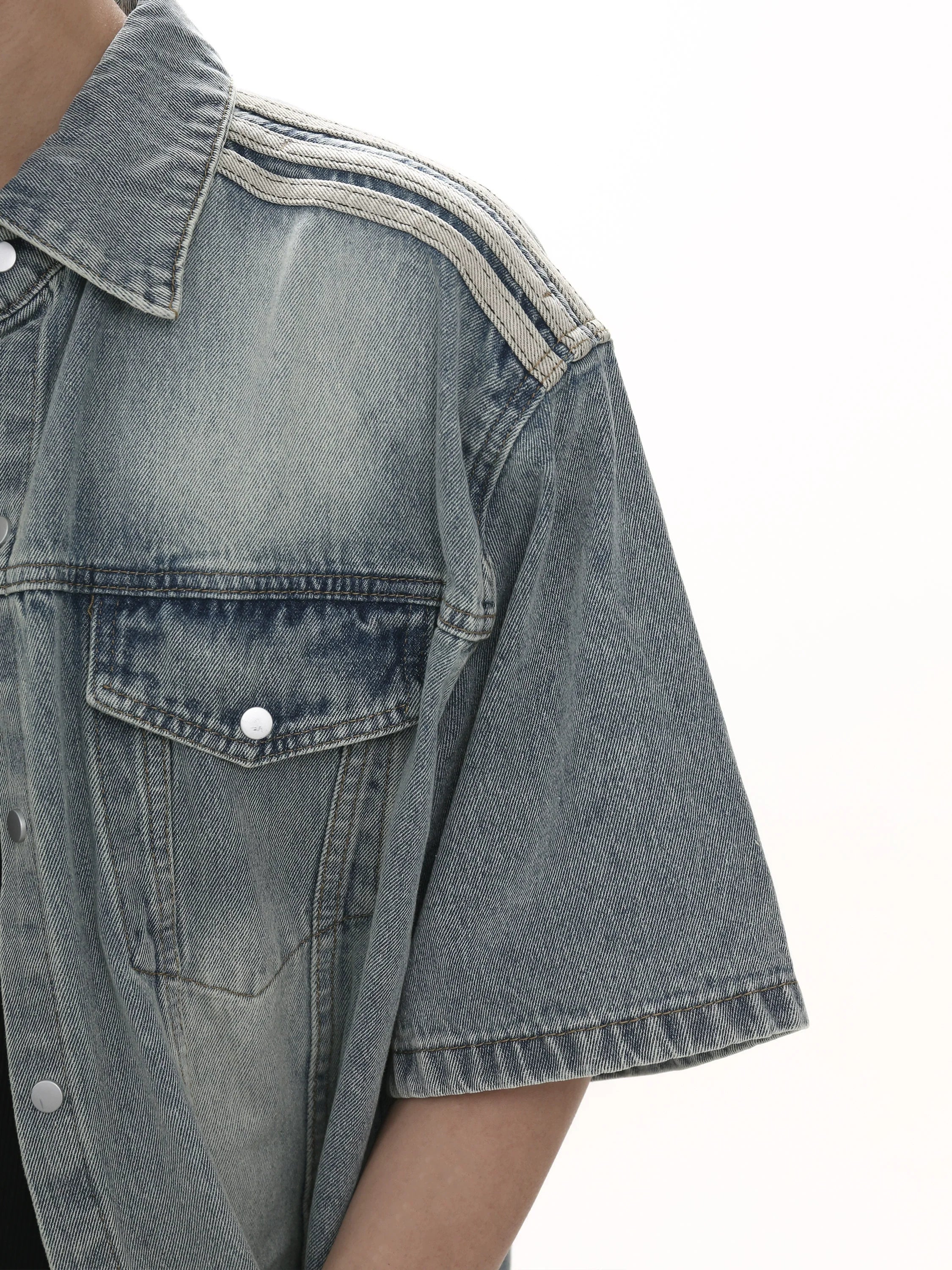 Wash Oversize Short Sleeve Denim Shirt