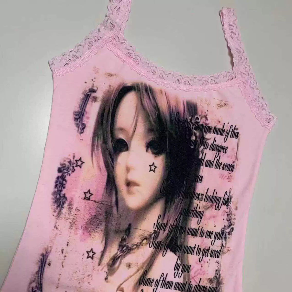 Graffiti Design Lace Tank Top