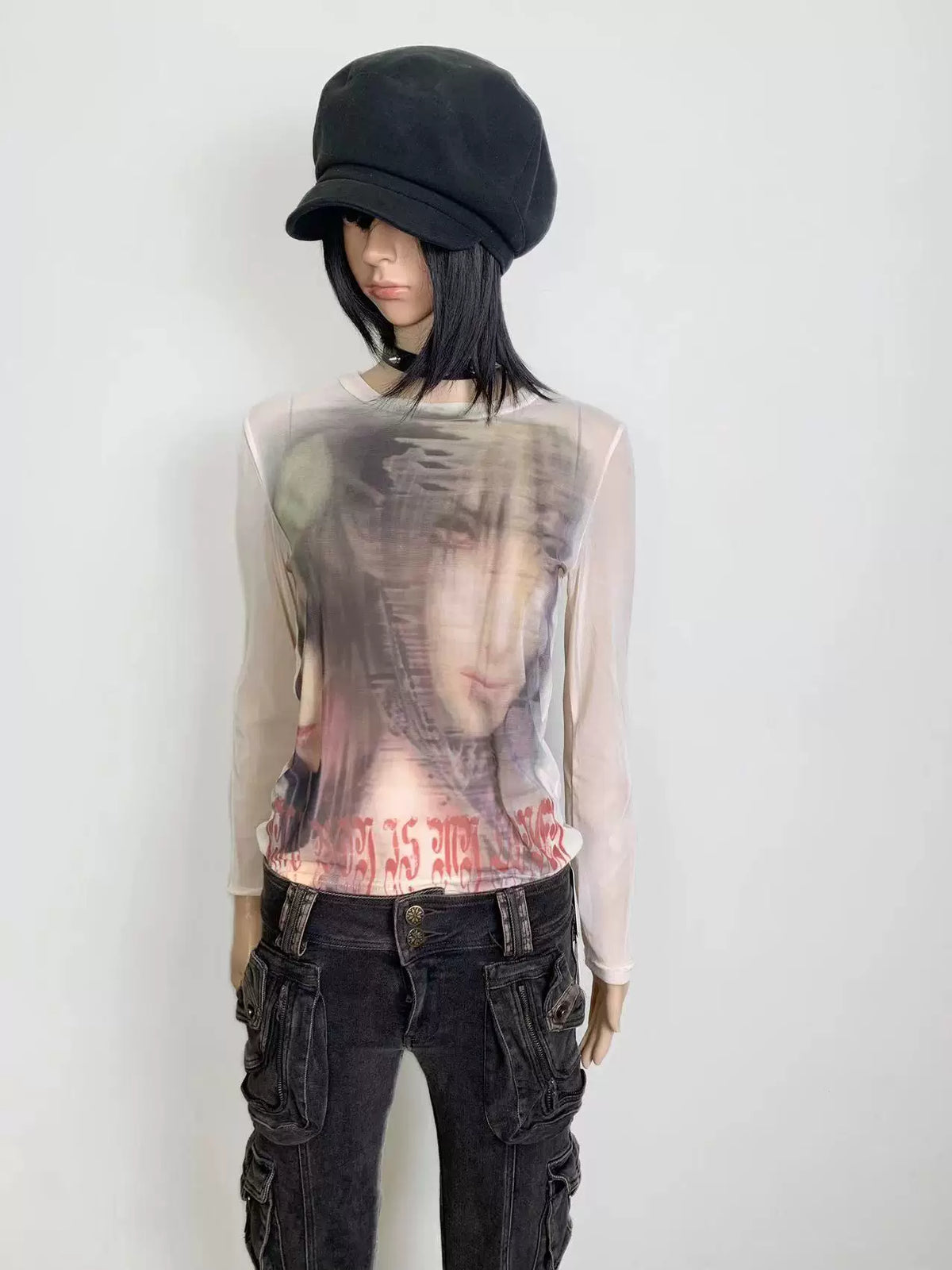 Mesh Print Long Sleeve T-Shirt