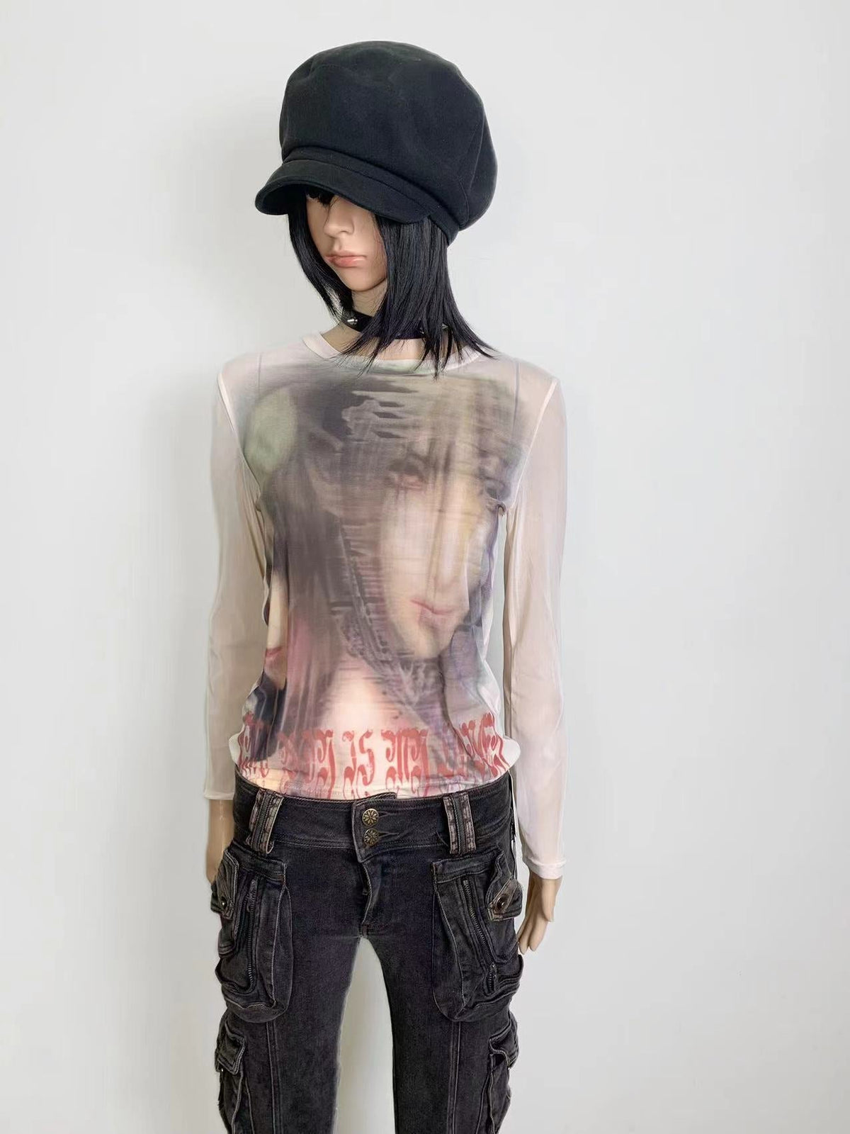 Mesh Print Long Sleeve T-Shirt