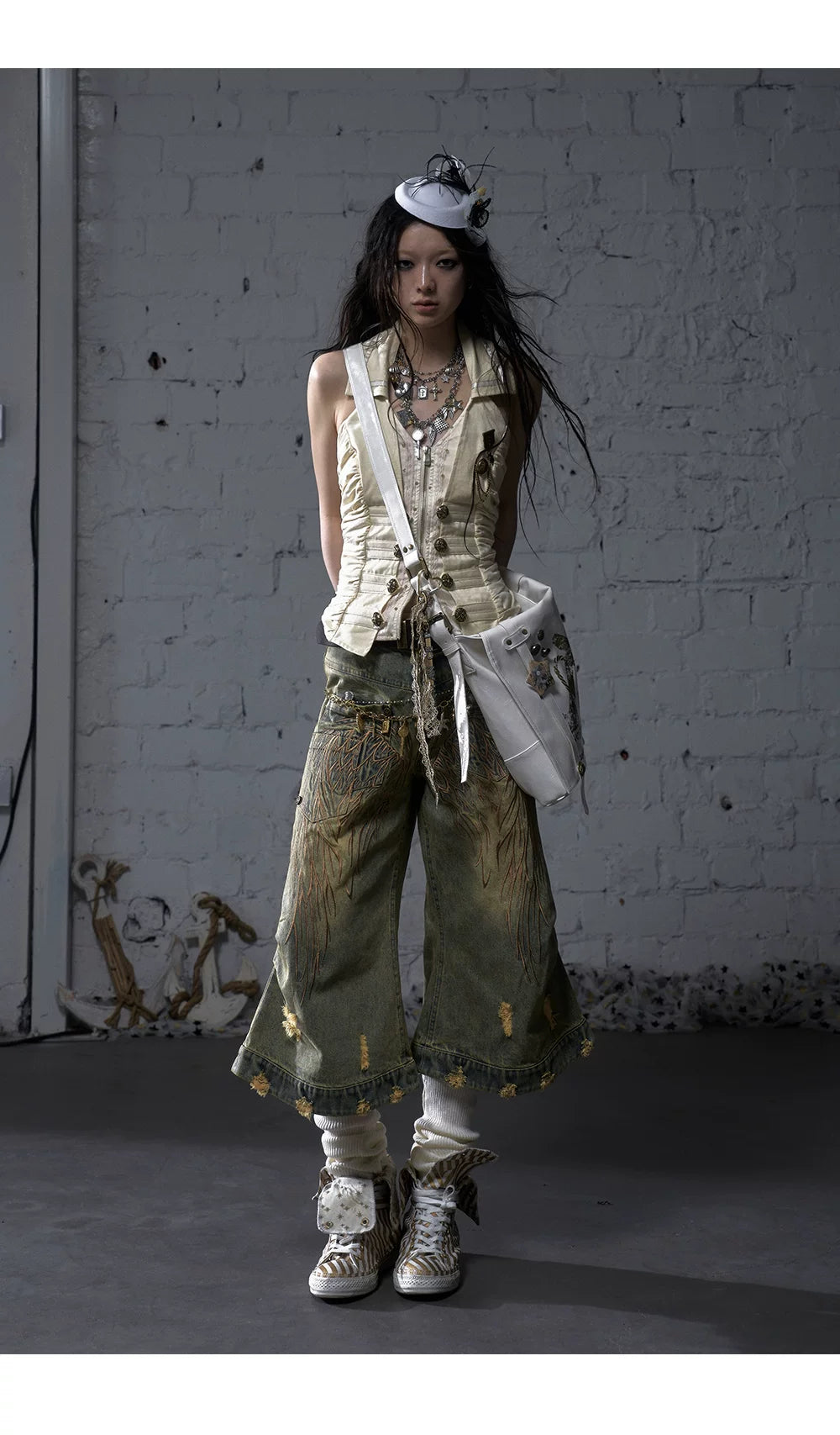 V-Neck Fake Layered Waist-Fit Tank Top