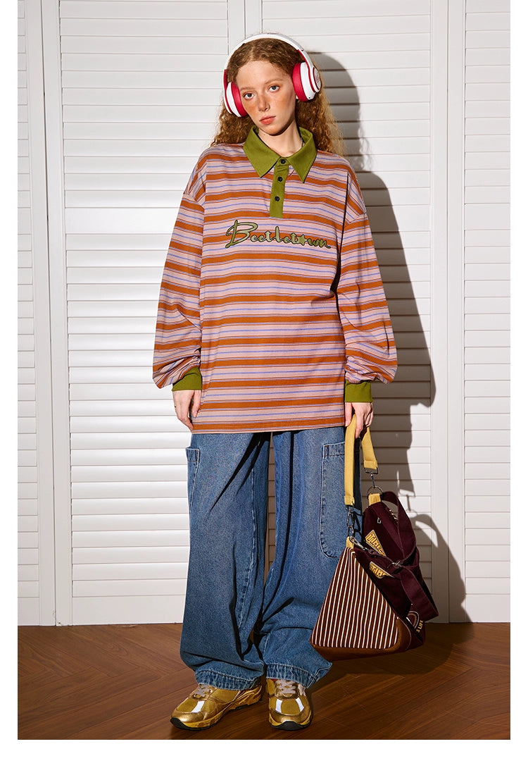 Retro Contrast Polo Neck Sweater