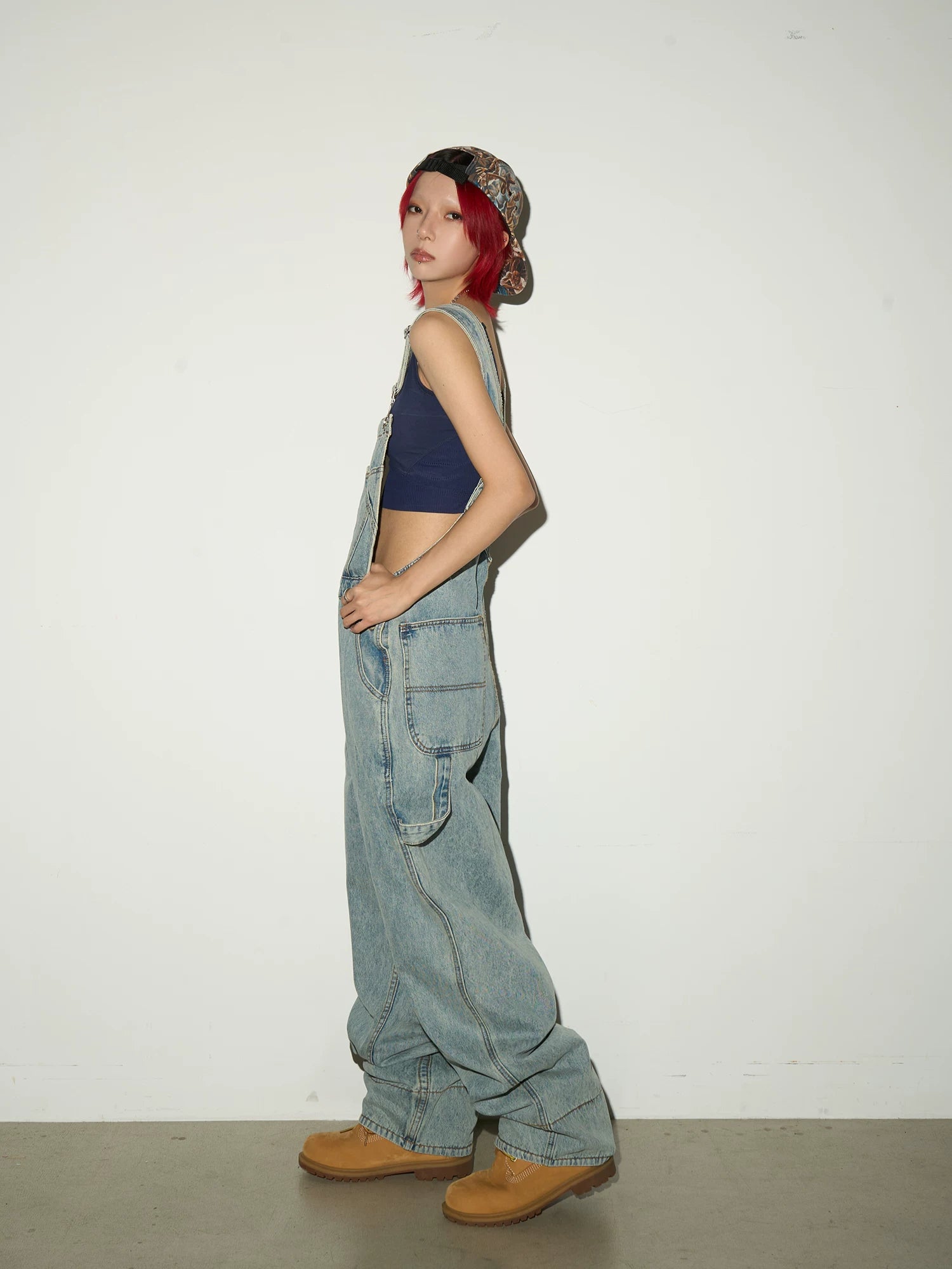 Washed Wide Leg Denim Overalls