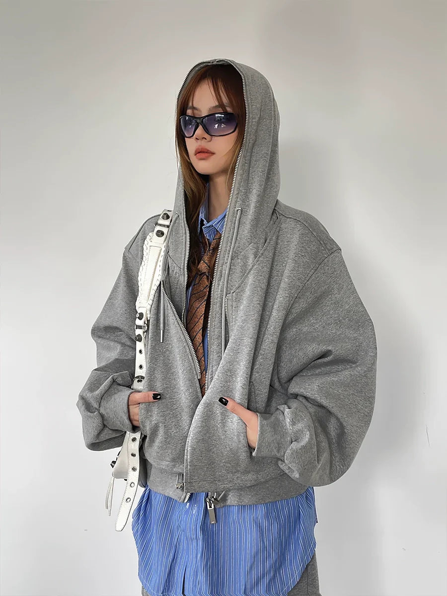 Oversize Dual Zipper Hoodie & Wide Leg Sweatpants Setup