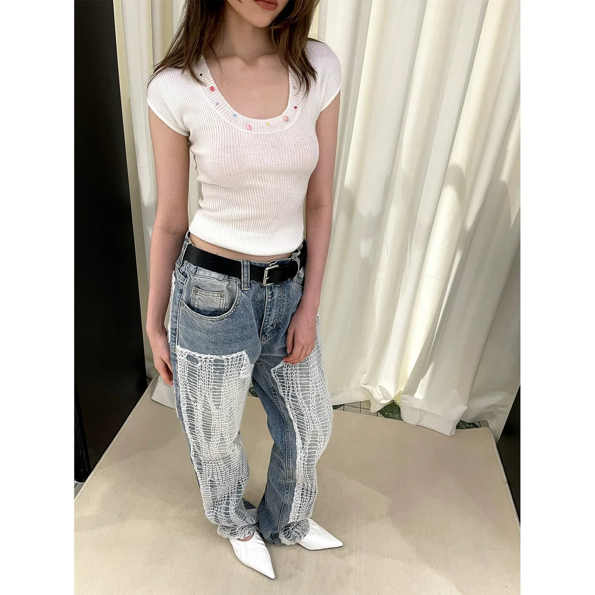 Pearl Design Knit Top