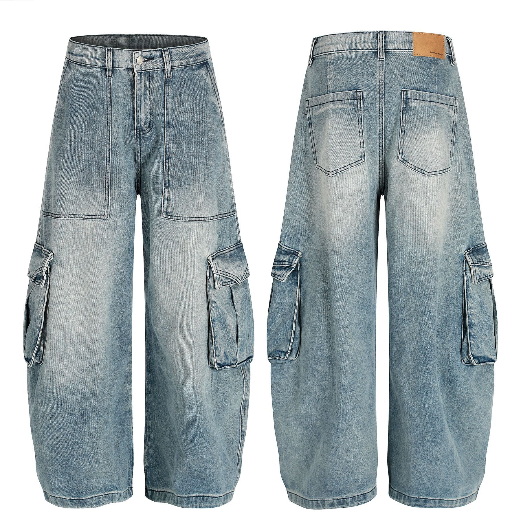 Washed Multi Pocket Curved Denim Jeans