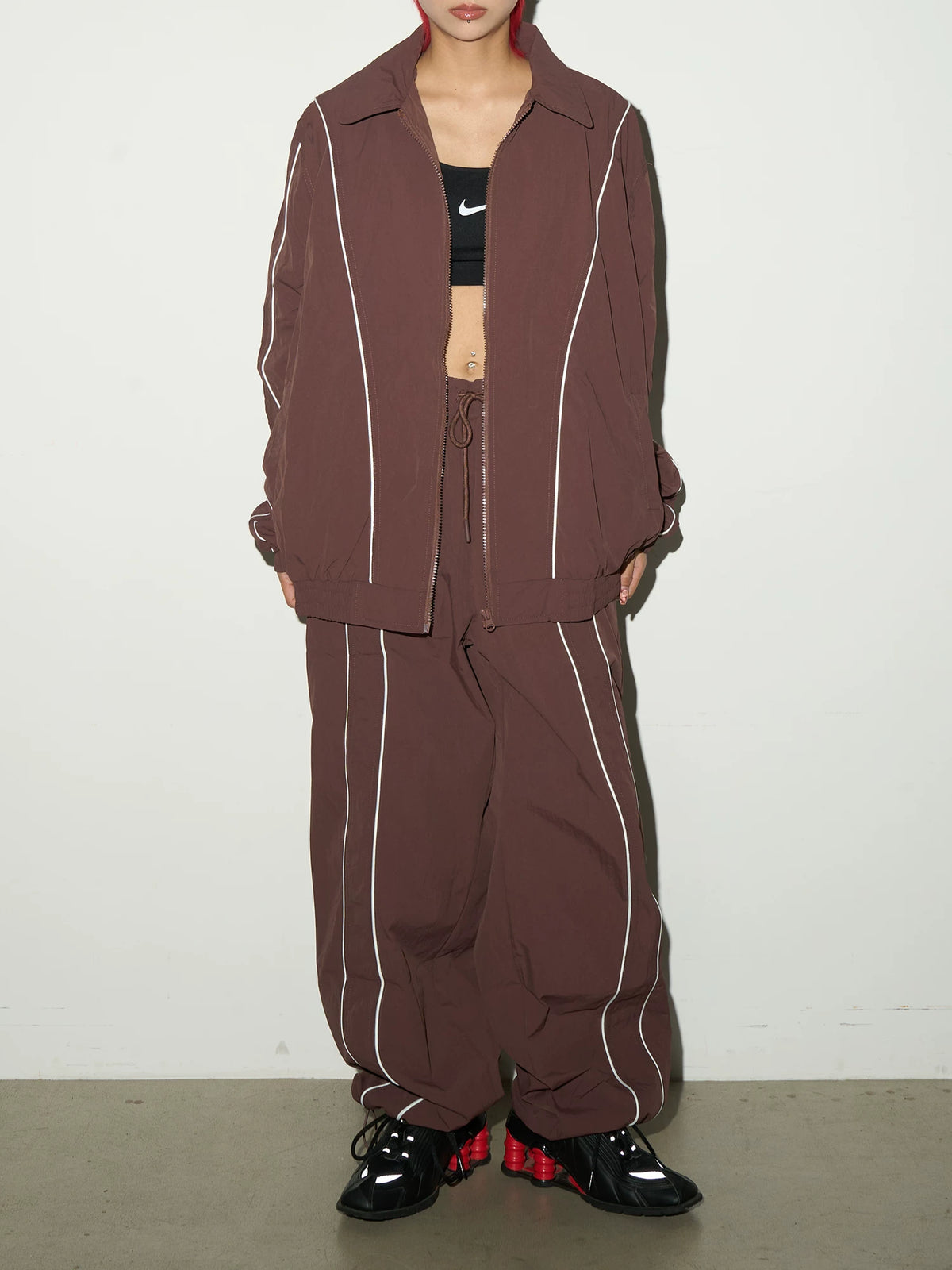 Line Detail Lightweight Quick-Dry Oversize Jacket & Wide Leg Pants Setup