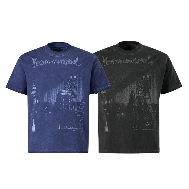 Washed City Print Short Sleeve T-Shirt