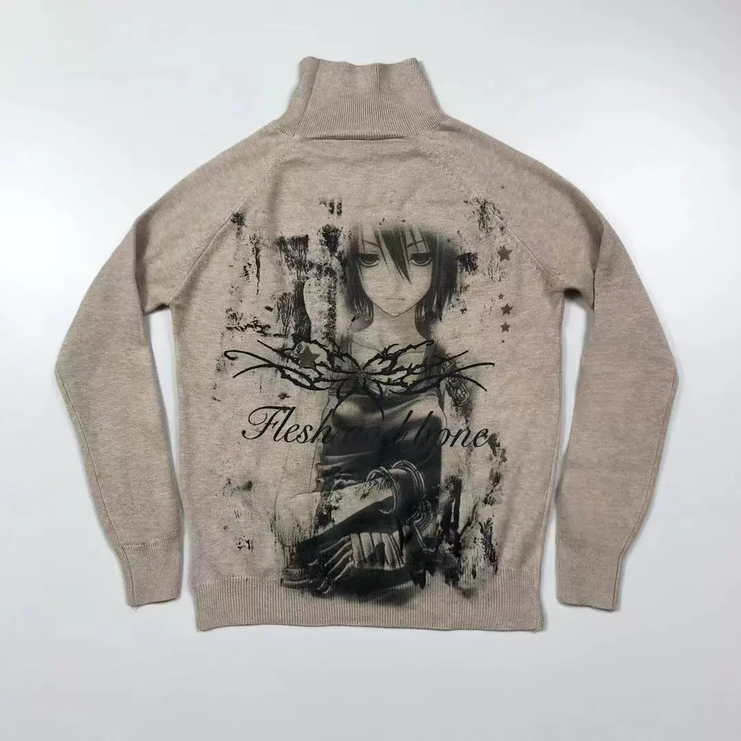 Anime-Style High-Neck Lightweight Knit Sweater