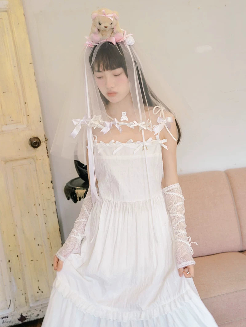Bow Check Lace Camisole Dress