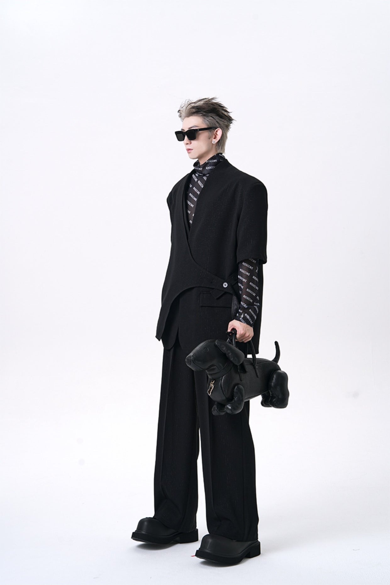 Short Sleeve Jacket & Wide-Leg Straight Trousers Setup