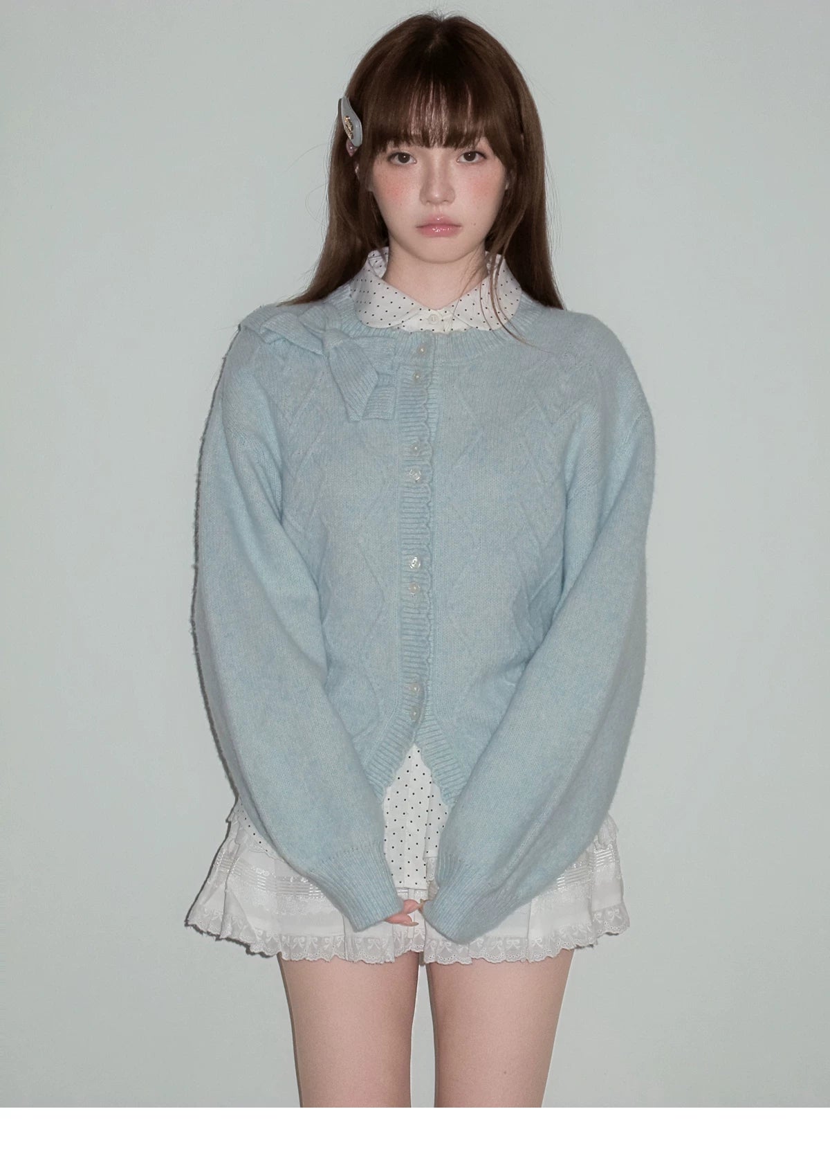 Moonlight Silhouette Bow Detail Wool Knit Cardigan