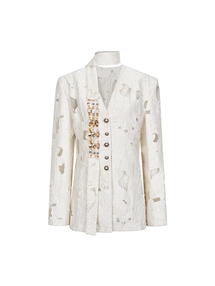 Beaded Collarless Tailored Jacket