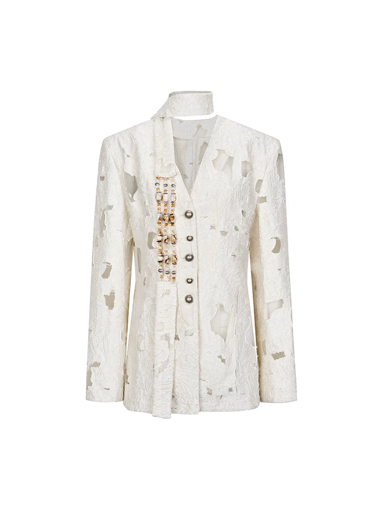 Beaded Collarless Tailored Jacket