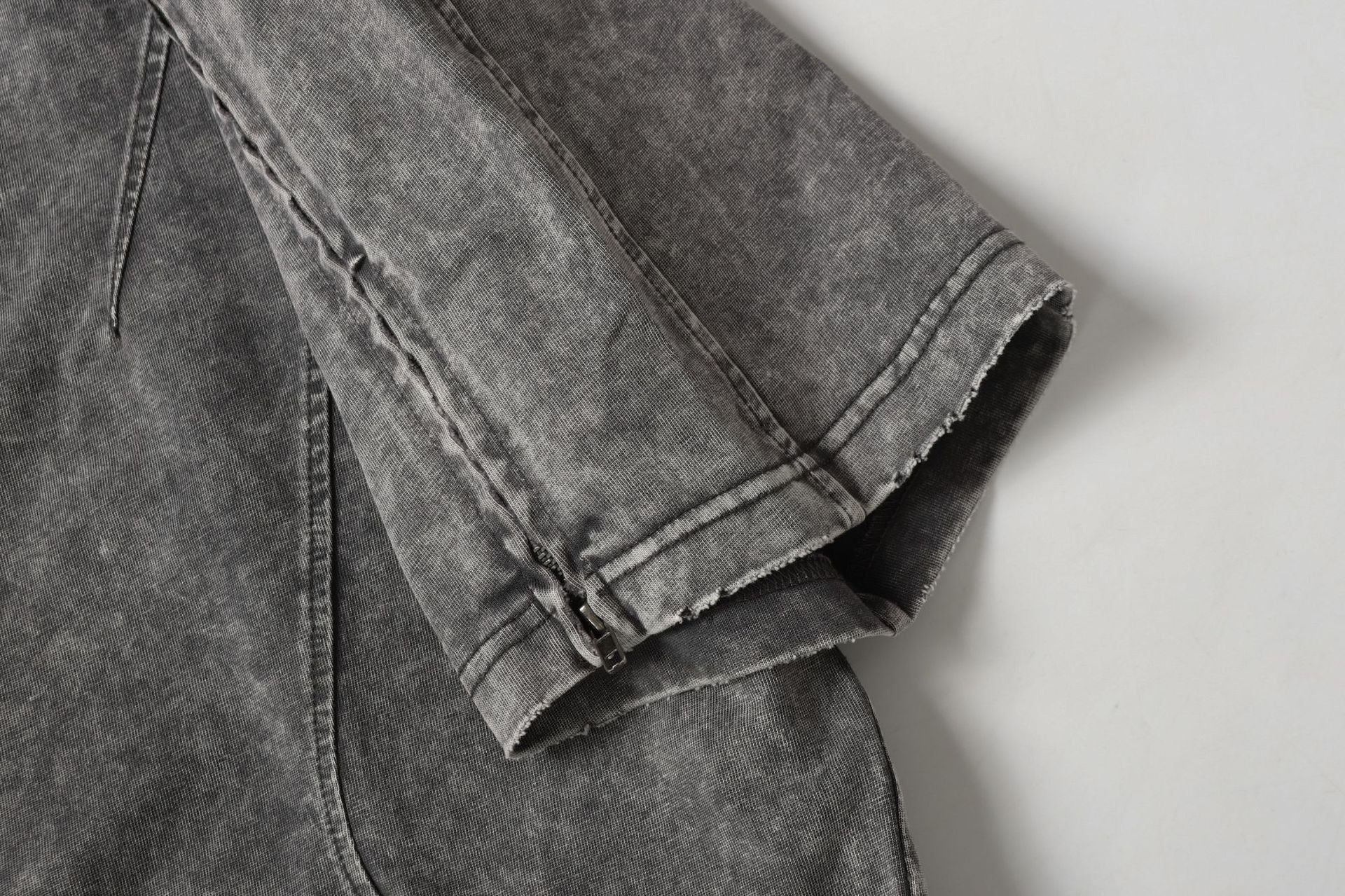 Washed Panel Design Zipper Detail Short Sleeve T-Shirt