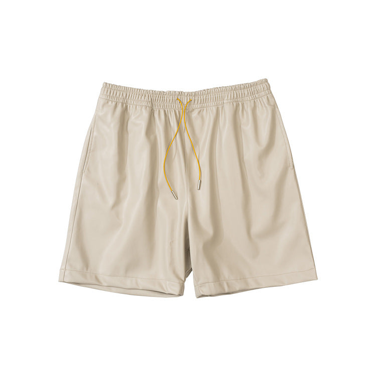 Split-Hem PU Leather Wide-Leg Short Pants