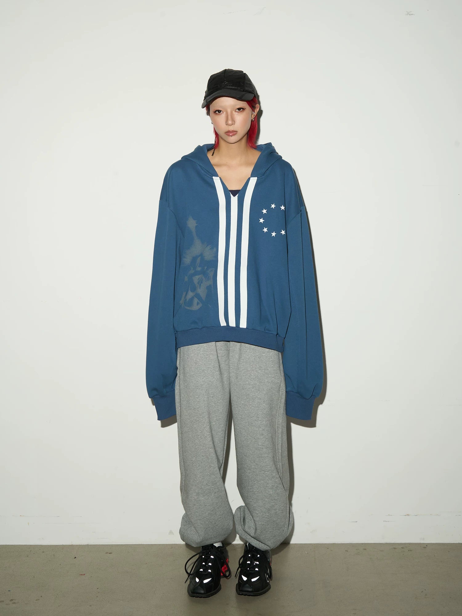 Short V-Neck Pullover Hoodie