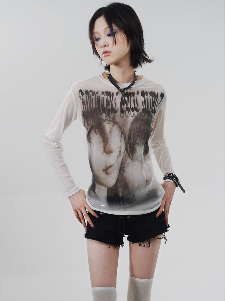 Goth Emo Artist Collaboration Mesh Long Sleeve T-Shirt