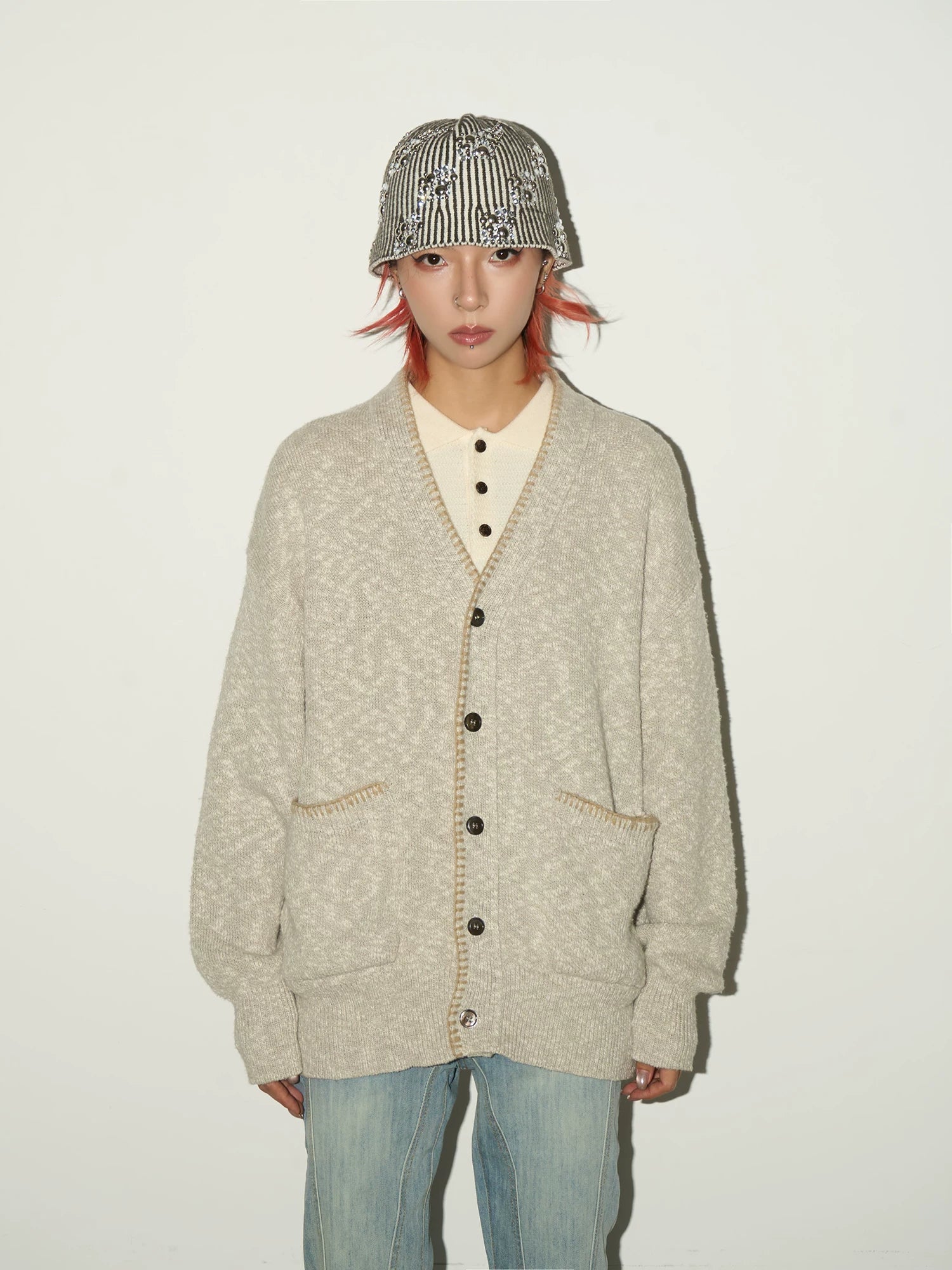 Melange Knit Pocket Button Cardigan