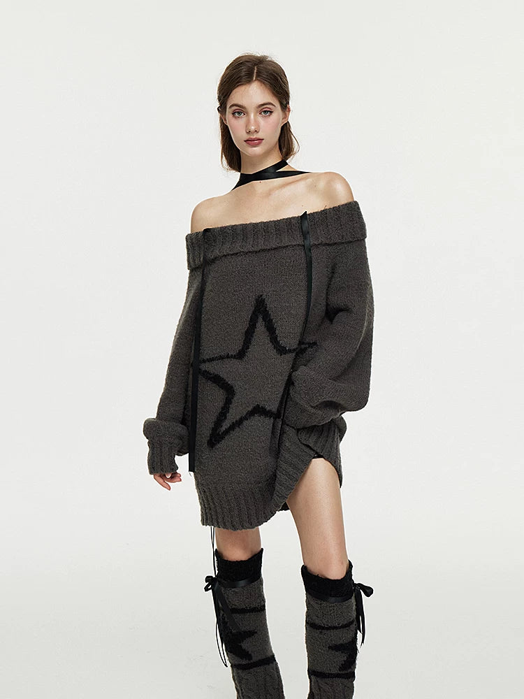 Multi-Way Off-Shoulder Wool Knit Sweater & Leg Cover