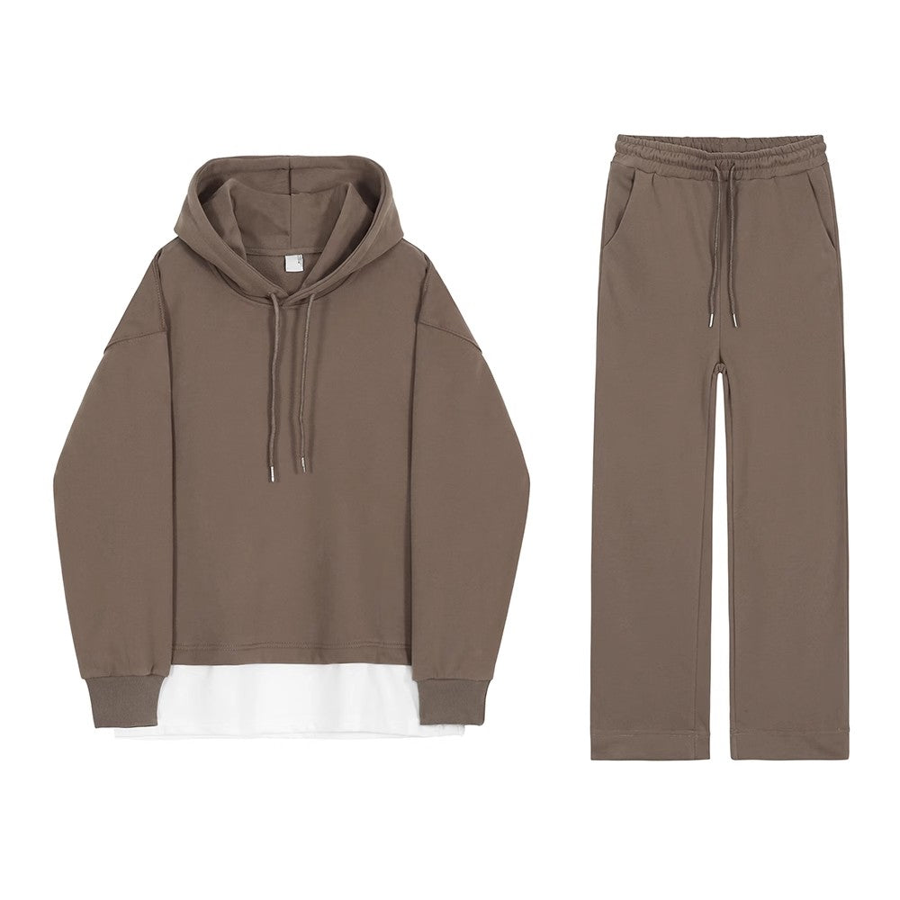 Fake Layered Hoodie & Wide-Leg Sweatpants 2 piece Set