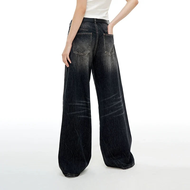 Washed Wide-Leg Buggy Denim Jeans