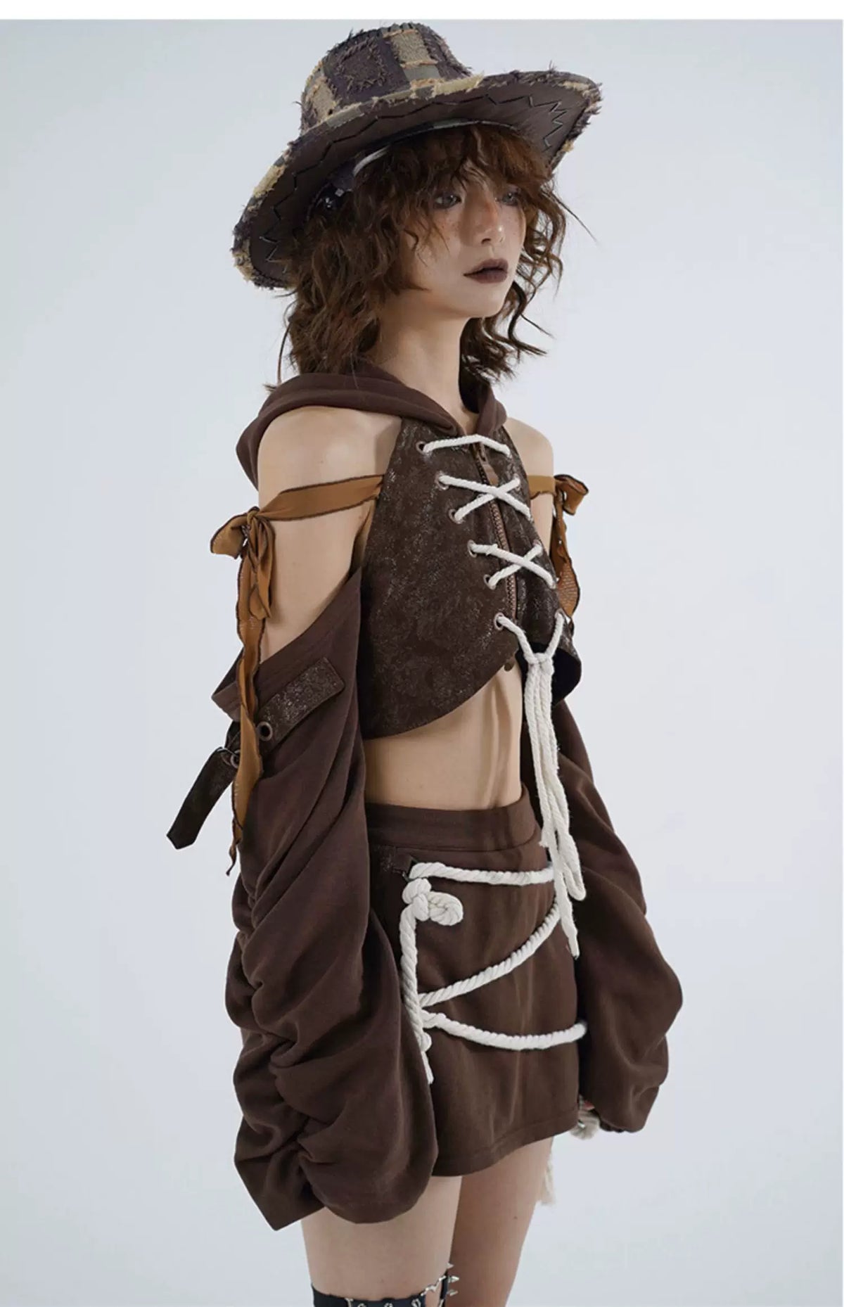 Irregular Cut-Out Pullover Hoodie & Short Skirt Setup