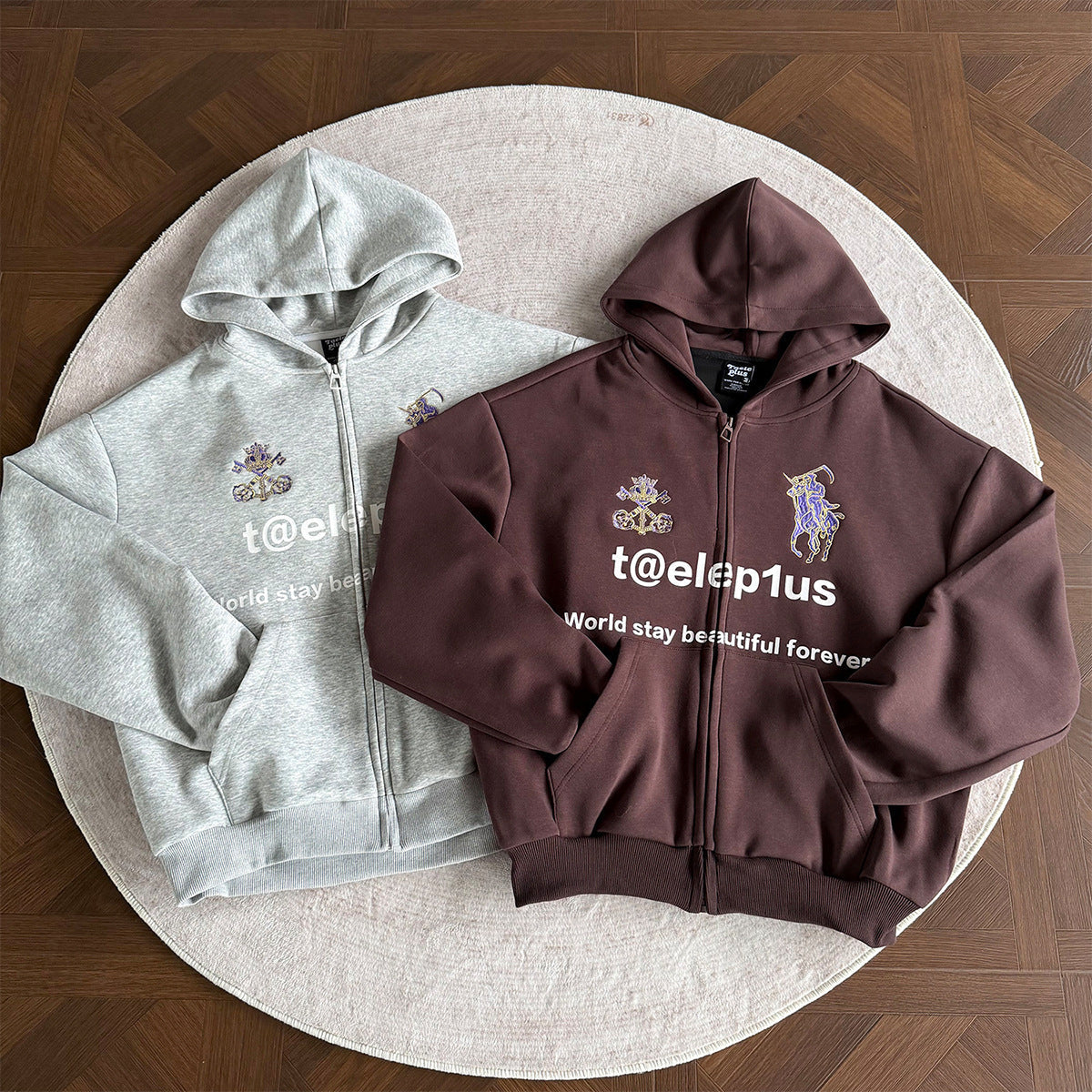 Logo Horse Embroidery Zipper Hoodie