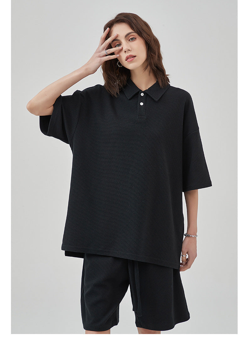 Oversize Waffle Polo Shirt & Waffle Shorts Setup