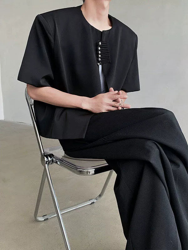 Chinese Style Shoulder Pad Short Sleeve Shirt