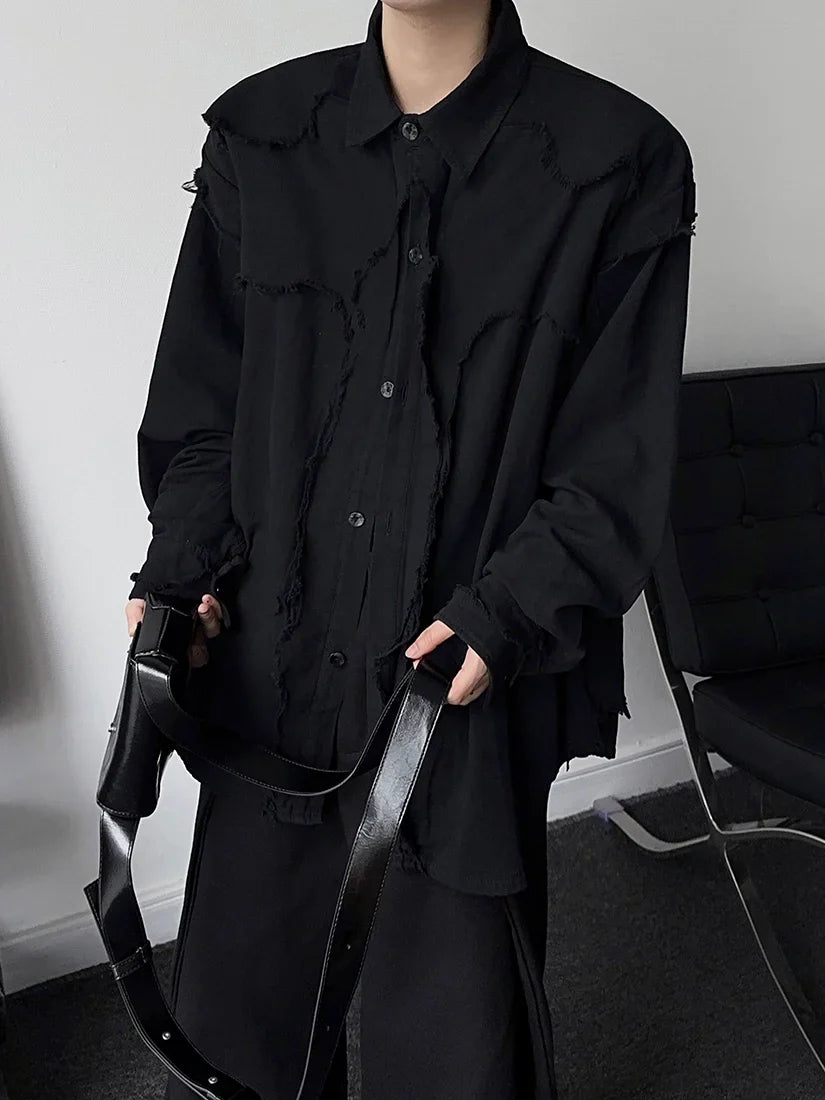Washed Raw Hem Oversize Long Sleeve Shirt