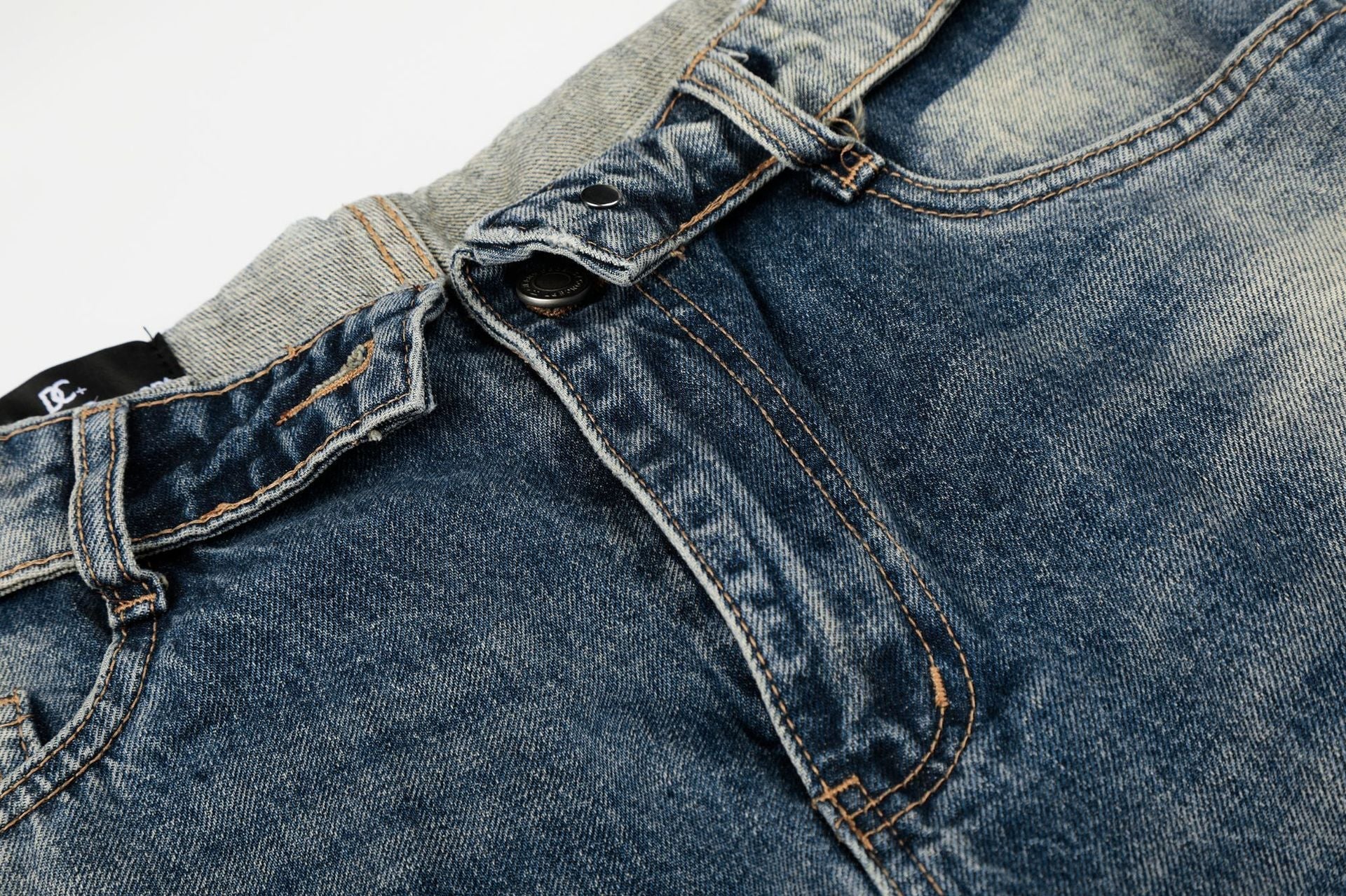 Washed Whiskers Lightning Wide Leg Denim Jeans
