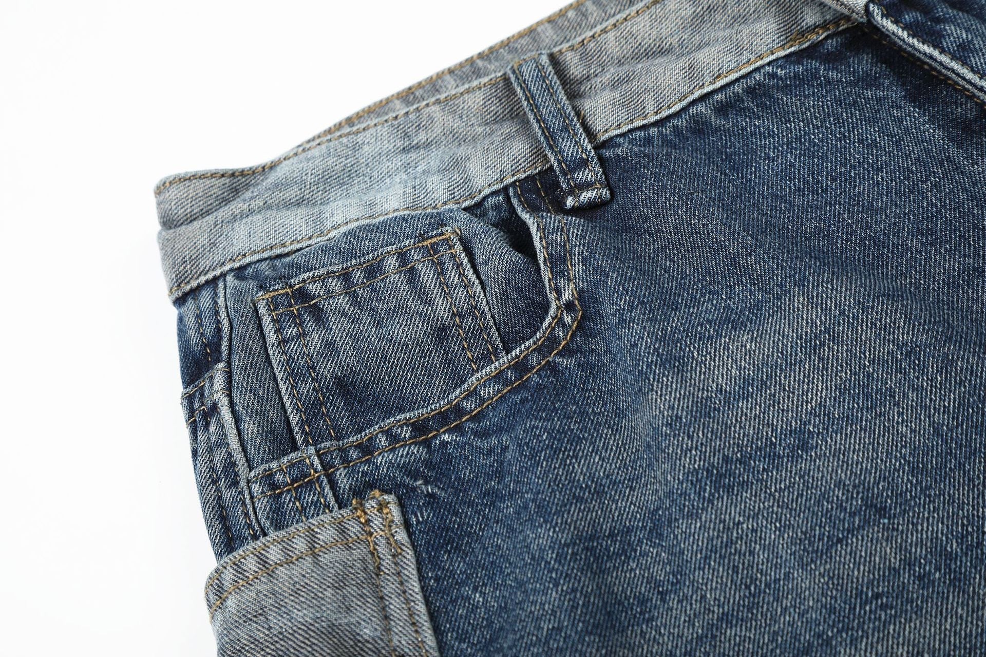 Color Block Washed Wide Leg Denim Jort