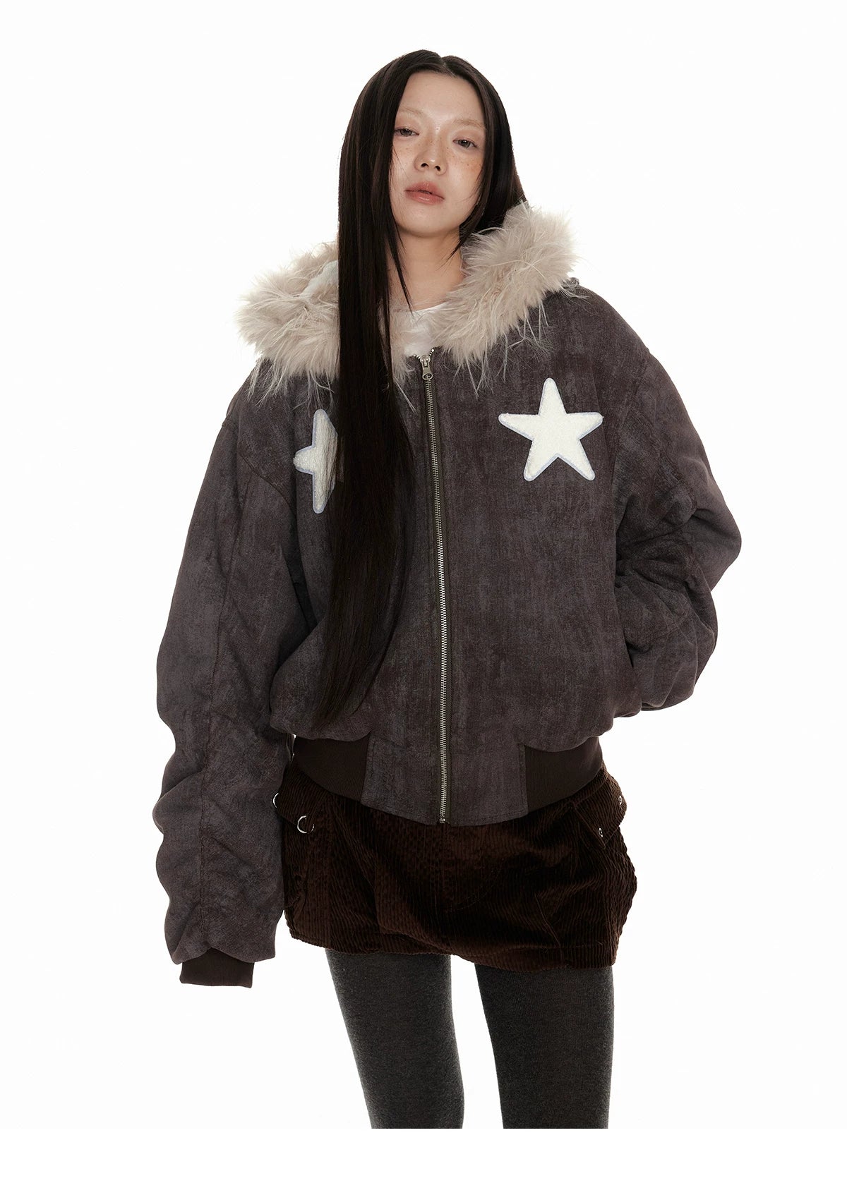 Fur Trim Patchwork Hooded Puffer Jacket
