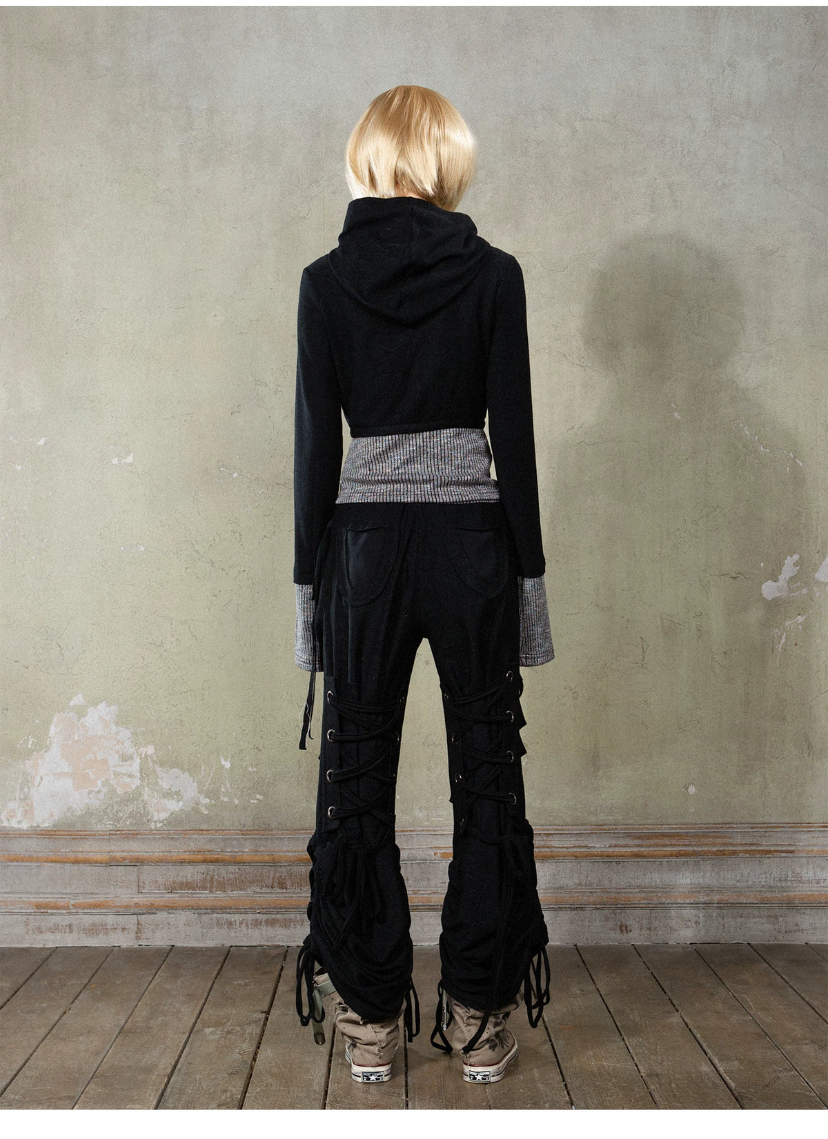 Fake Layered Long Sleeve Hooded Knit Cardigan