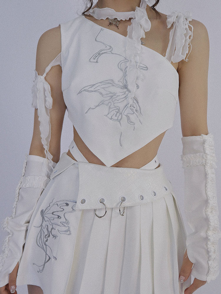 Butterfly Embroidery Tie-Strap Tank Top