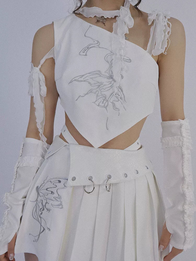 Butterfly Embroidery Tie-Strap Tank Top