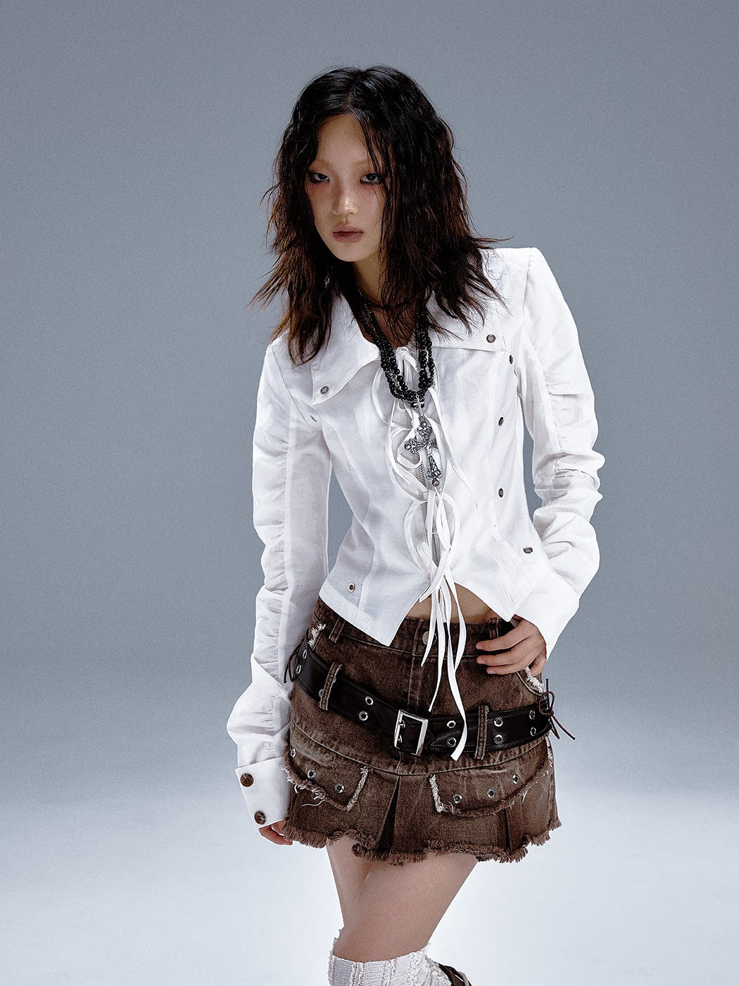 Cutout Tie-Waist Long Sleeve Shirt