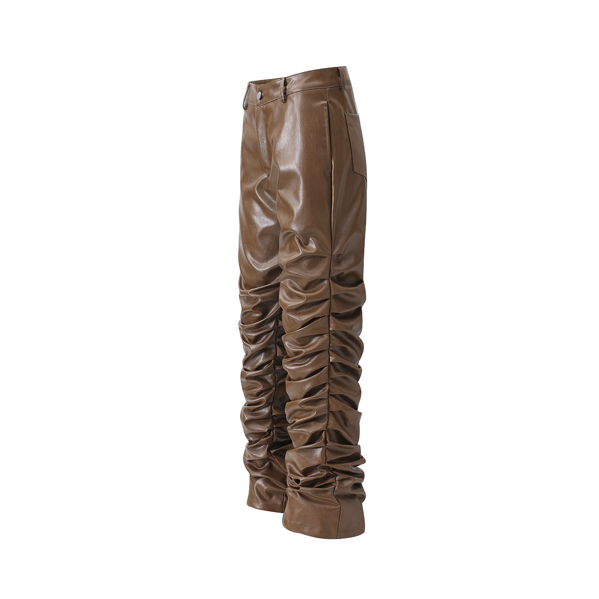 PU Leather Pleats Straight Pants