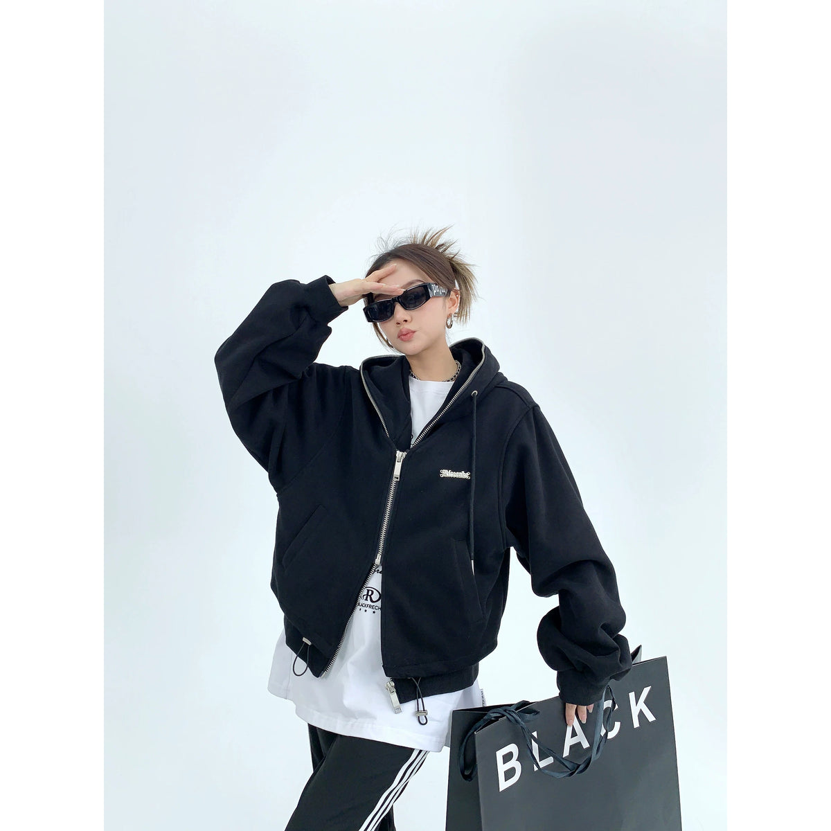 Fake Layered Zipper Hoodie