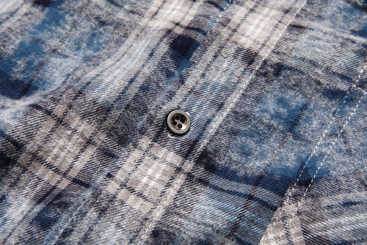 Plaid Washed Fringe Long Sleeve Shirt